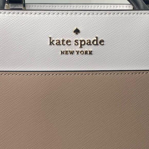 Kate Spade Staci Warm Beige Colorblock Large Satchel Crossbody NWT - Picture 15 of 15